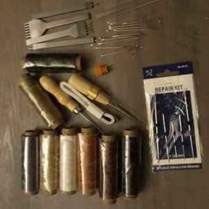 35 Pcs Leather Stitching Pouch Kit with 4mm Prong Sewing Hole Punch, Leather